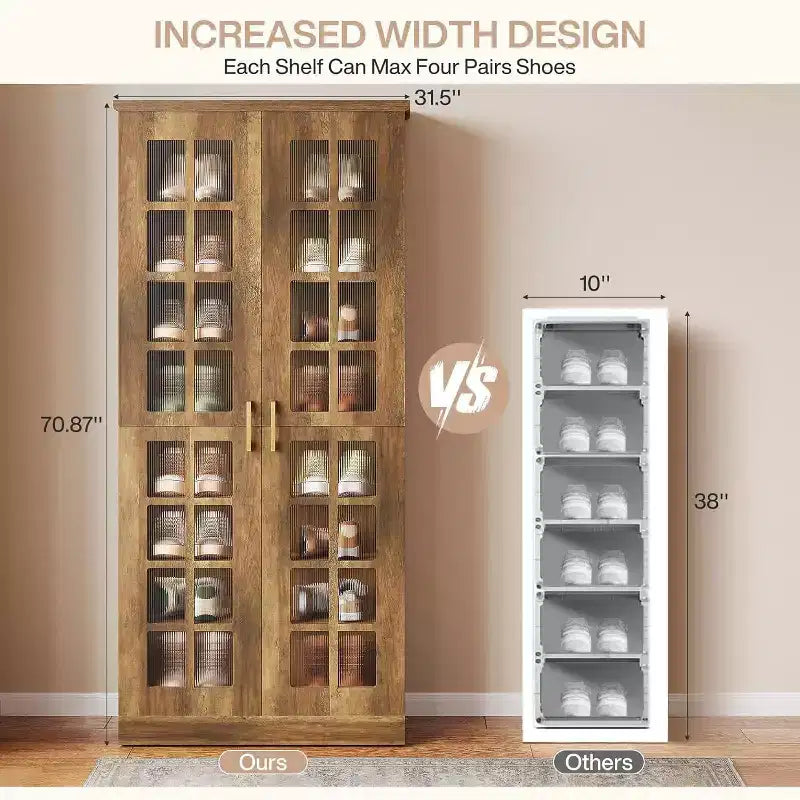 Meuble à chaussures haut avec portes, rangement à chaussures à 8 niveaux avec étagères réglables, meuble à chaussures moderne pour couloir, placard, salon, blanc