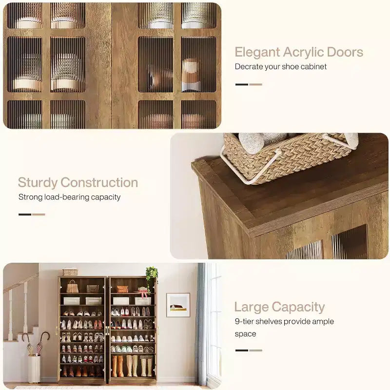 Meuble à chaussures haut avec portes, rangement à chaussures à 8 niveaux avec étagères réglables, meuble à chaussures moderne pour couloir, placard, salon, blanc