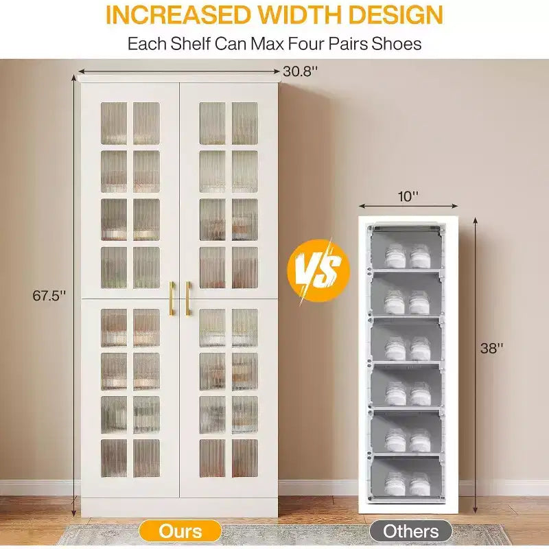 Meuble à chaussures haut avec portes, rangement à chaussures à 8 niveaux avec étagères réglables, meuble à chaussures moderne pour couloir, placard, salon, blanc