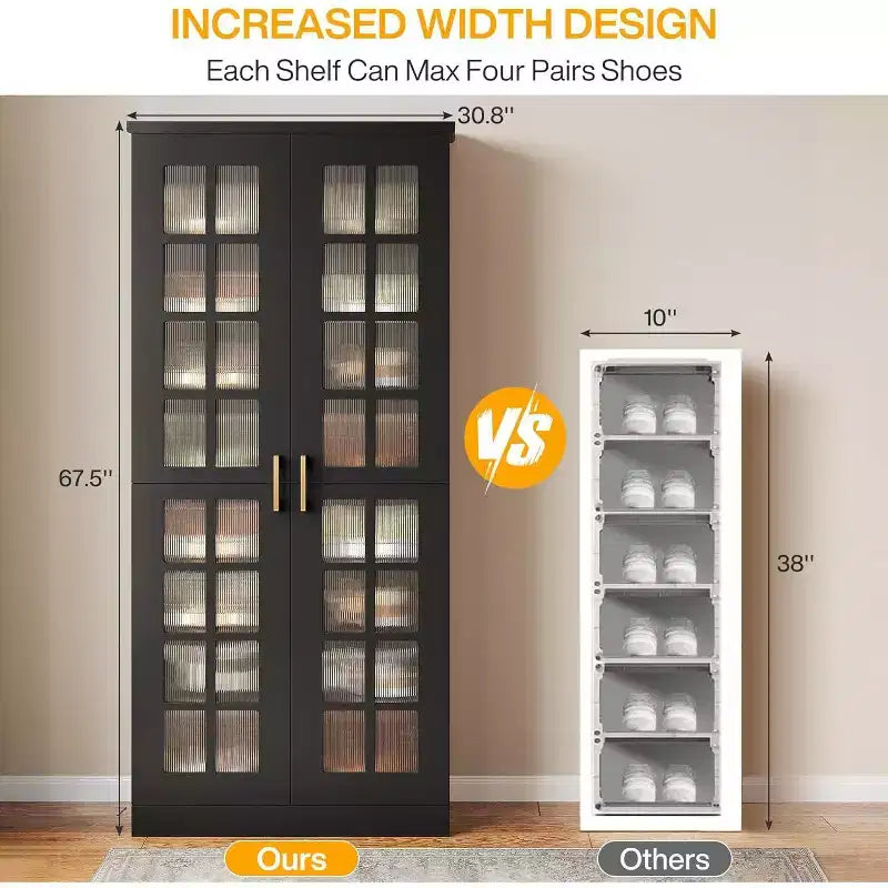 Meuble à chaussures haut avec portes, rangement à chaussures à 8 niveaux avec étagères réglables, meuble à chaussures moderne pour couloir, placard, salon, blanc