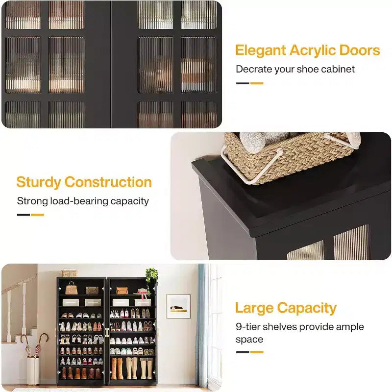 Meuble à chaussures haut avec portes, rangement à chaussures à 8 niveaux avec étagères réglables, meuble à chaussures moderne pour couloir, placard, salon, blanc