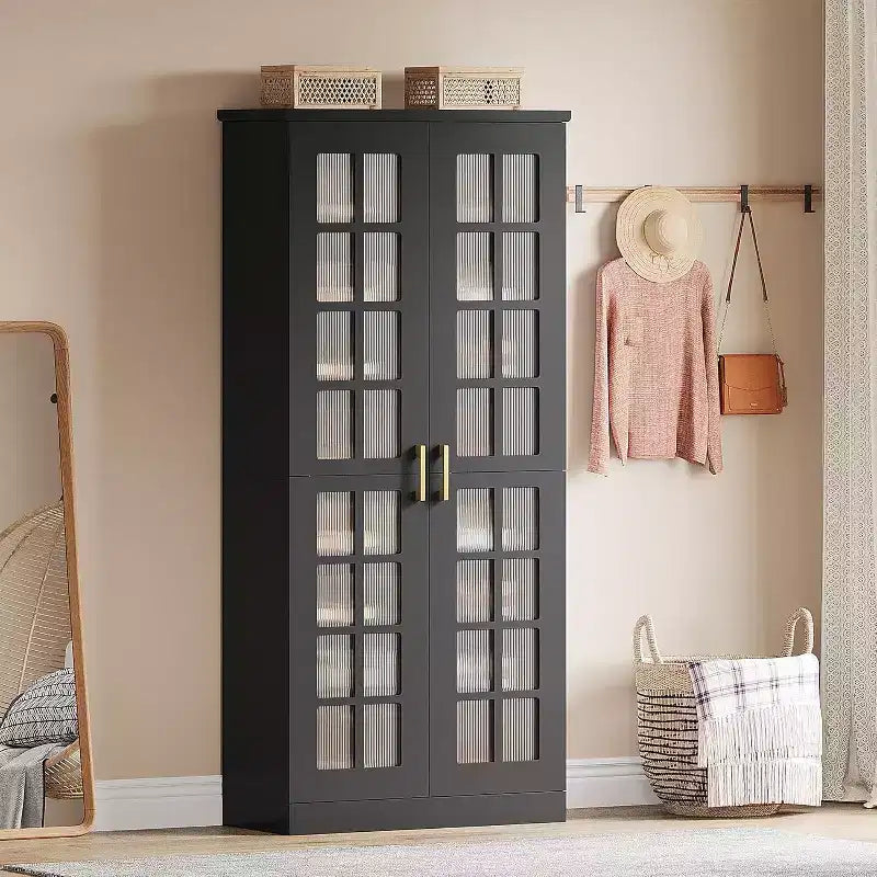 Meuble à chaussures haut avec portes, rangement à chaussures à 8 niveaux avec étagères réglables, meuble à chaussures moderne pour couloir, placard, salon, blanc