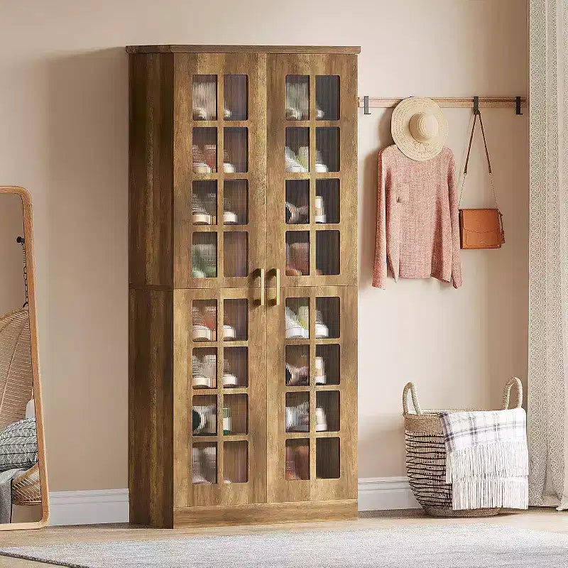 Meuble à chaussures haut avec portes, rangement à chaussures à 8 niveaux avec étagères réglables, meuble à chaussures moderne pour couloir, placard, salon, blanc