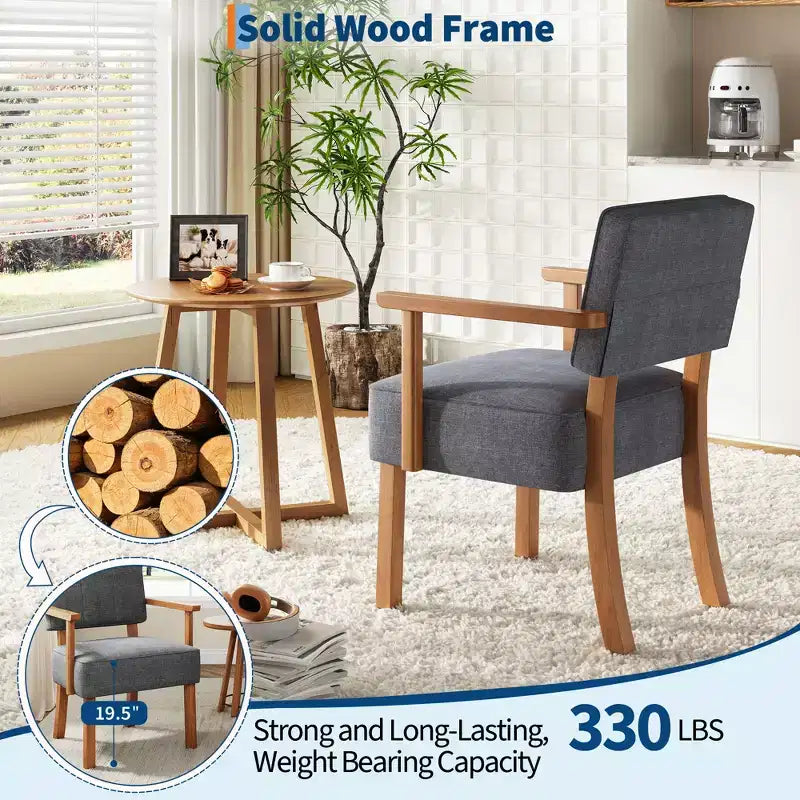 Fauteuil d'appoint en tissu de lin, fauteuil du milieu du siècle moderne à rayures verticales, fauteuil de lecture à cadre en bois pour salon
