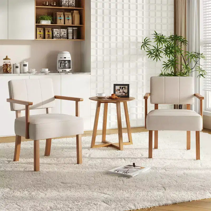 Fauteuil d'appoint en tissu de lin, fauteuil du milieu du siècle moderne à rayures verticales, fauteuil de lecture à cadre en bois pour salon