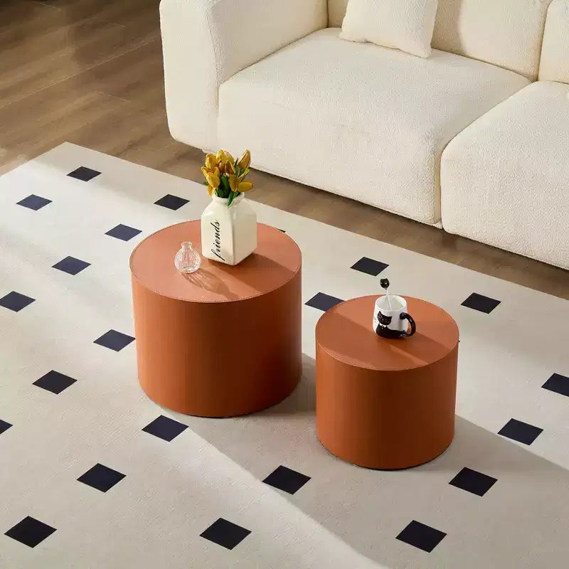 Table d'appoint Ediva en cuir et bois avec selle moderne