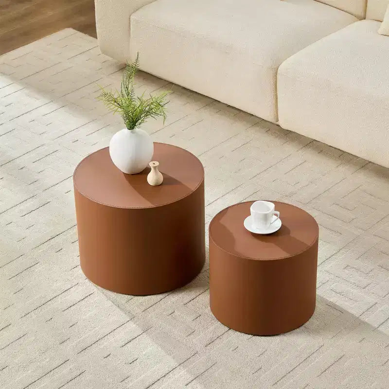 Table d'appoint Ediva en cuir et bois avec selle moderne