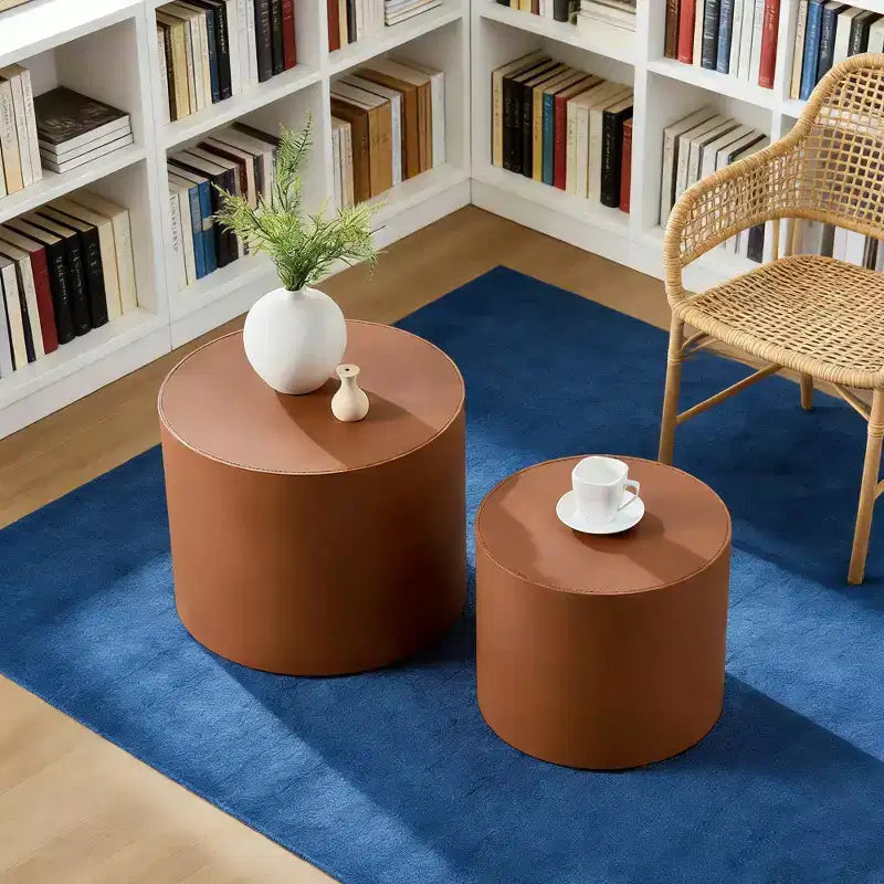 Table d'appoint Ediva en cuir et bois avec selle moderne