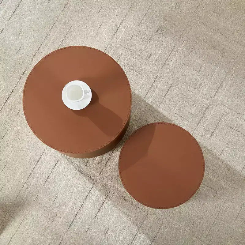 Table d'appoint Ediva en cuir et bois avec selle moderne