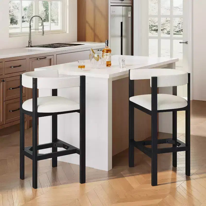 Christopher Knight Home Karolina Modern Rubberwood Upholstered Bar Stools with Curved Backrest (Set of 2)