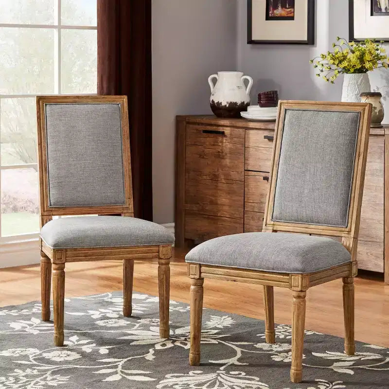 Chaises de salle à manger rectangulaires en lin et bois Aramis