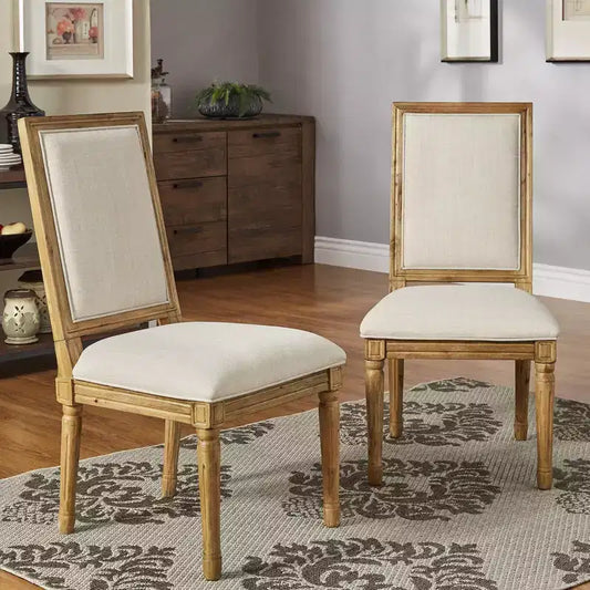 Chaises de salle à manger rectangulaires en lin et bois Aramis