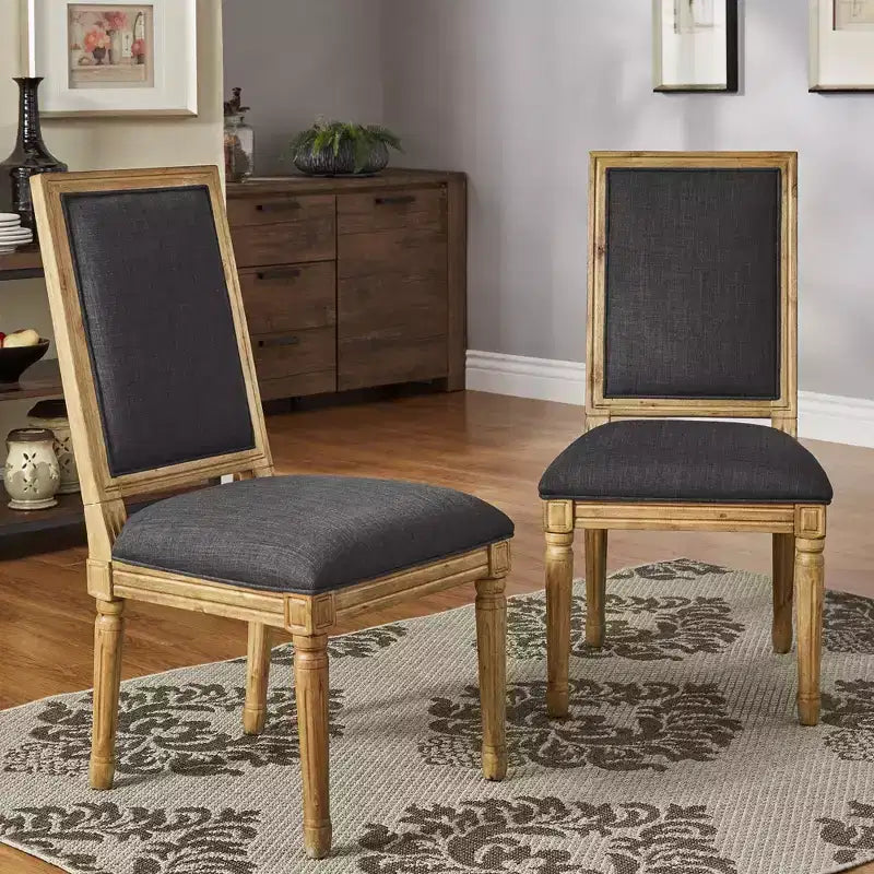 Chaises de salle à manger rectangulaires en lin et bois Aramis