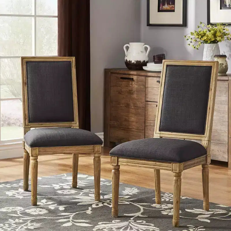 Chaises de salle à manger rectangulaires en lin et bois Aramis