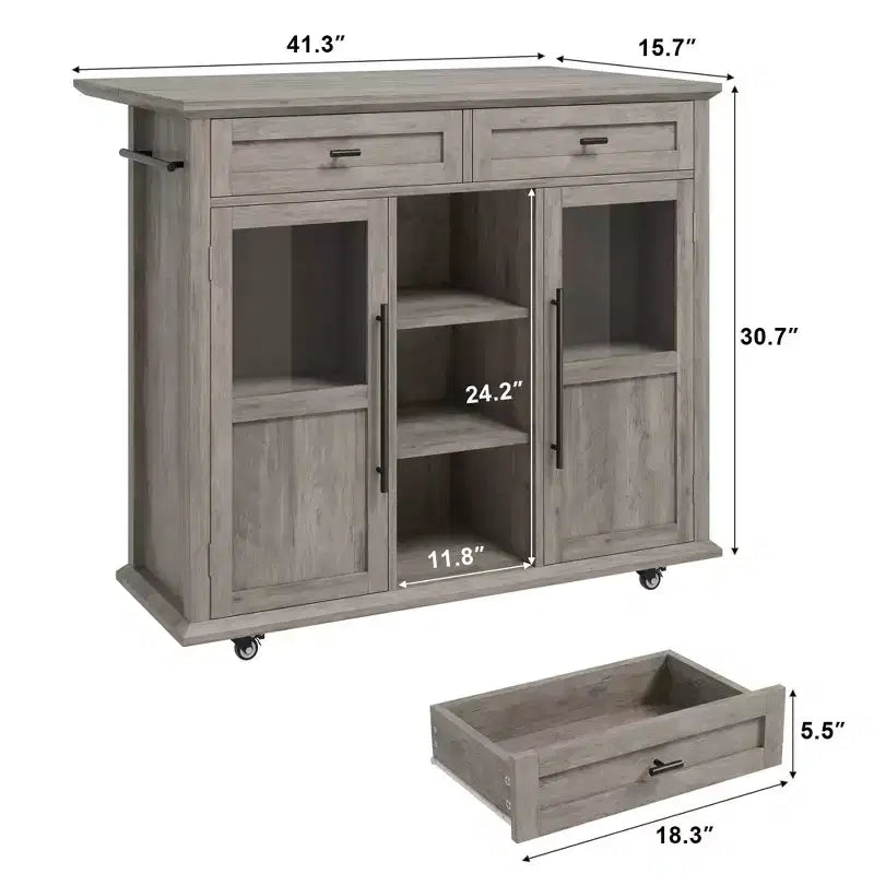 Îlot de cuisine roulant multifonctionnel avec abattant, meuble de rangement mobile avec tiroirs, desserte de bar, chariot de cuisine autoportant pour maisons modernes