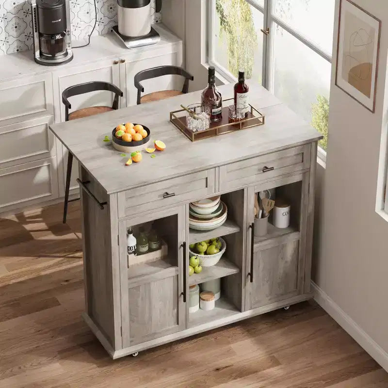 Îlot de cuisine roulant multifonctionnel avec abattant, meuble de rangement mobile avec tiroirs, desserte de bar, chariot de cuisine autoportant pour maisons modernes