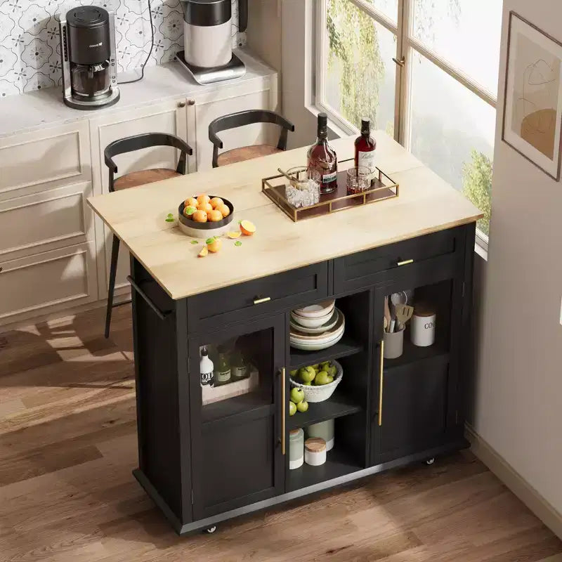 Îlot de cuisine roulant multifonctionnel avec abattant, meuble de rangement mobile avec tiroirs, desserte de bar, chariot de cuisine autoportant pour maisons modernes