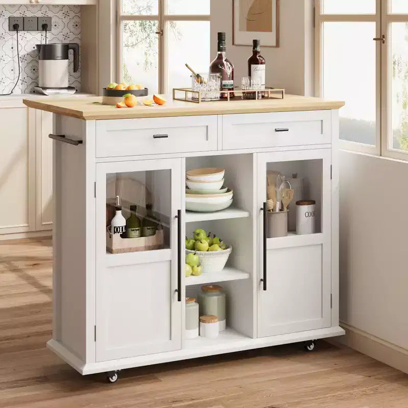 Îlot de cuisine roulant multifonctionnel avec abattant, meuble de rangement mobile avec tiroirs, desserte de bar, chariot de cuisine autoportant pour maisons modernes