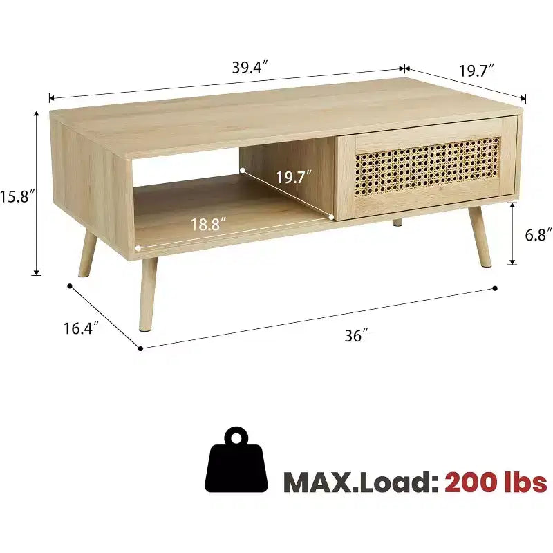 Table basse en bois avec rangement - Table de salon bohème avec porte coulissante et étagère ouverte pour salon, chambre à coucher, montage facile