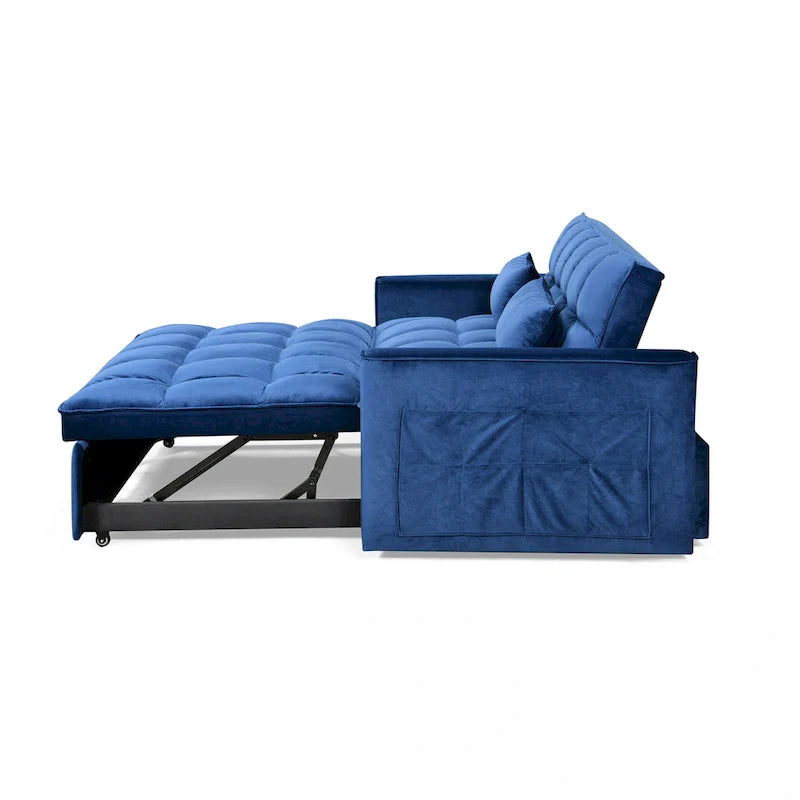 Modern Velvet Futon Loveseat with Reclining Backrest & Pockets, Seats 2 ??Dark Gray / Light Gray / Blue / Black