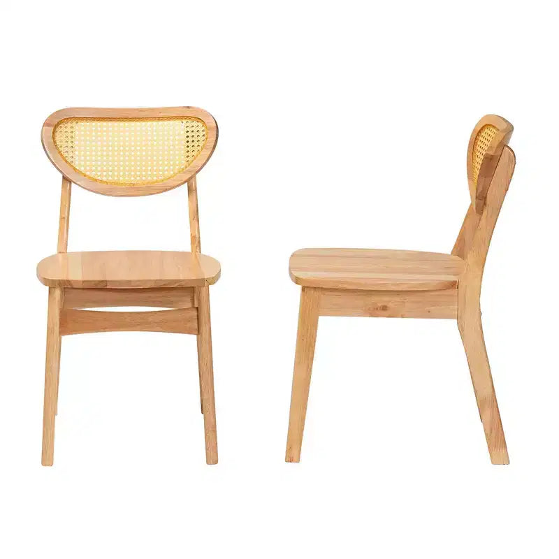 Chaise de salle à manger Nenet en bois et rotin chêne brun/brun clair : Milieu du siècle, dossier en croissant, pieds inclinés