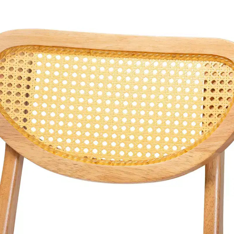 Chaise de salle à manger Nenet en bois et rotin chêne brun/brun clair : Milieu du siècle, dossier en croissant, pieds inclinés