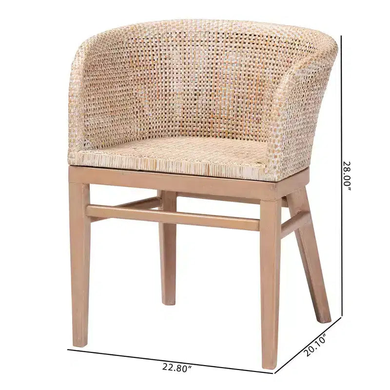 Chaise de salle à manger en rotin Papua : cadre en acajou, design bohème, dossier arrondi