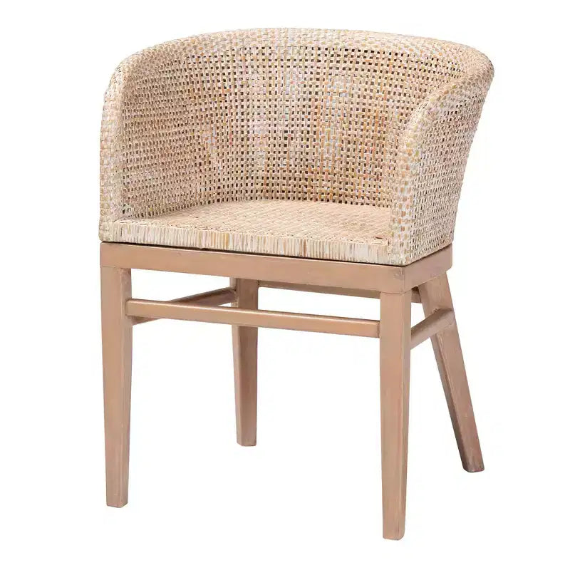 Chaise de salle à manger en rotin Papua : cadre en acajou, design bohème, dossier arrondi