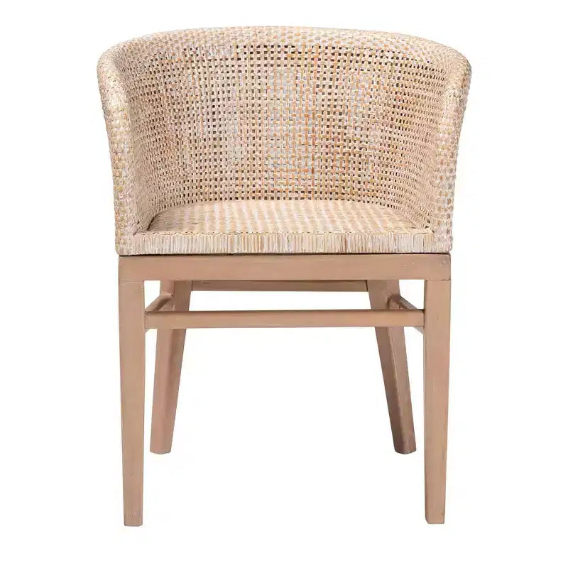 Chaise de salle à manger en rotin Papua : cadre en acajou, design bohème, dossier arrondi