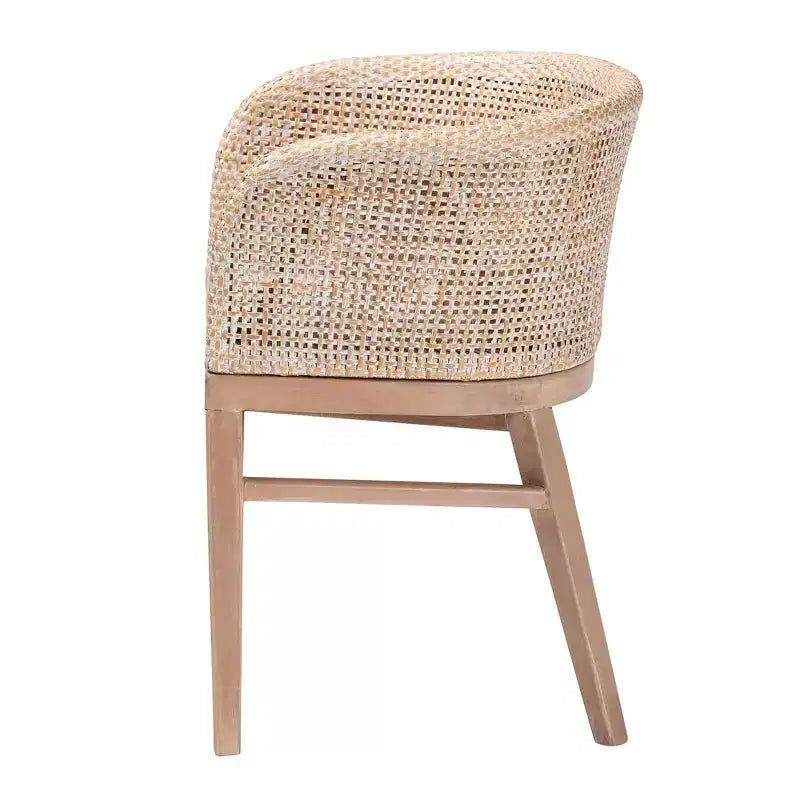 Chaise de salle à manger en rotin Papua : cadre en acajou, design bohème, dossier arrondi