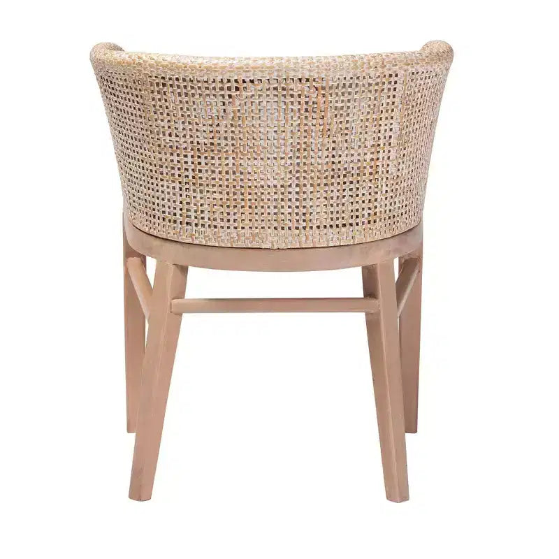 Chaise de salle à manger en rotin Papua : cadre en acajou, design bohème, dossier arrondi