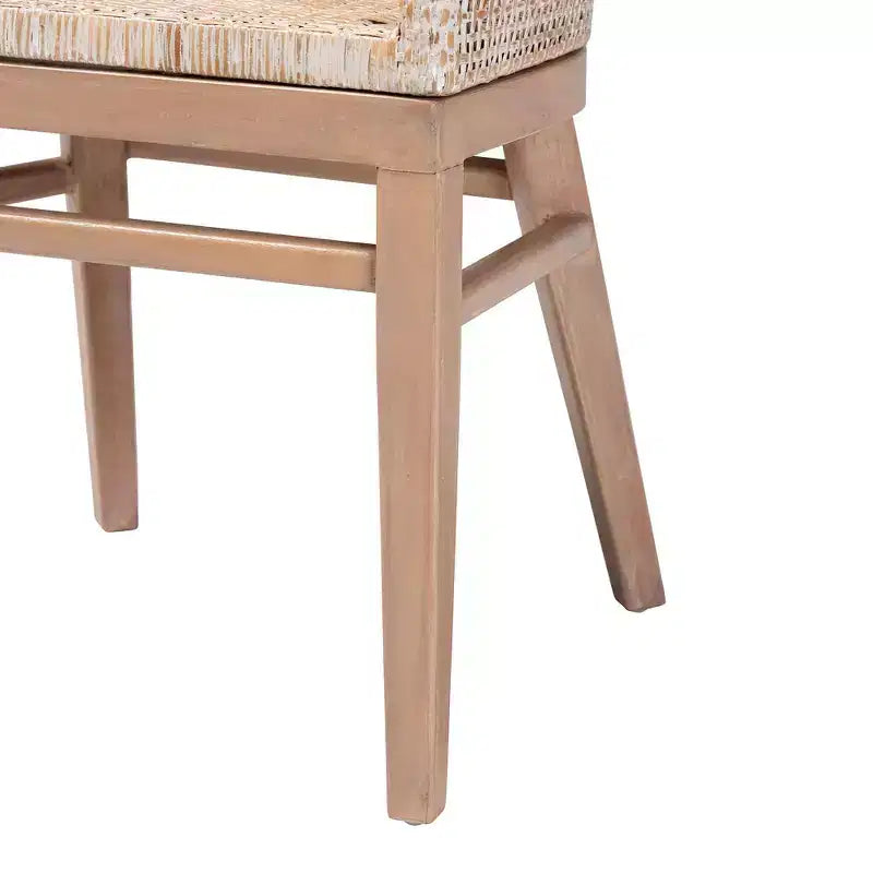 Chaise de salle à manger en rotin Papua : cadre en acajou, design bohème, dossier arrondi