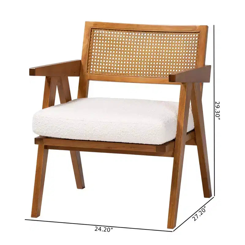 Fauteuil Jetsam en tissu bouclette et bois crème/noyer : Meuble d'appoint rembourré