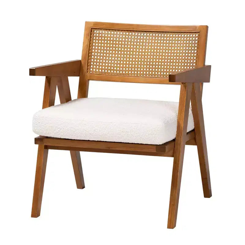 Fauteuil Jetsam en tissu bouclette et bois crème/noyer : Meuble d'appoint rembourré