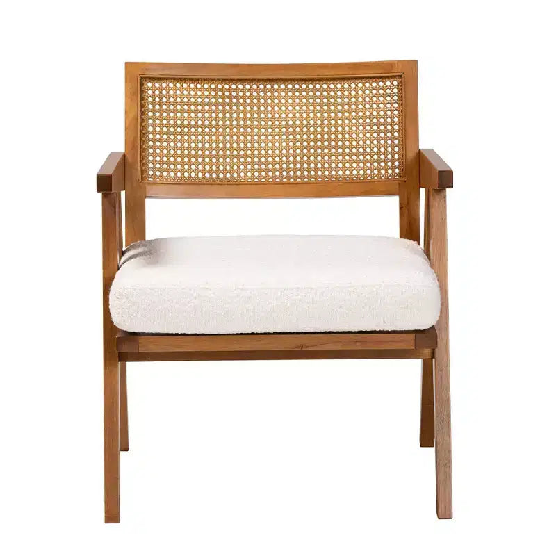 Fauteuil Jetsam en tissu bouclette et bois crème/noyer : Meuble d'appoint rembourré