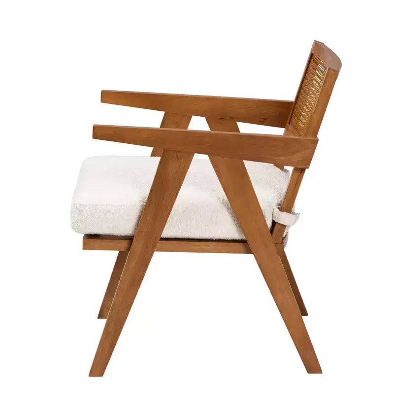 Fauteuil Jetsam en tissu bouclette et bois crème/noyer : Meuble d'appoint rembourré
