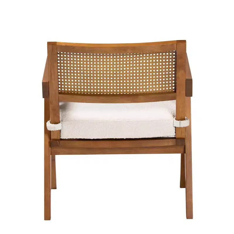Fauteuil Jetsam en tissu bouclette et bois crème/noyer : Meuble d'appoint rembourré