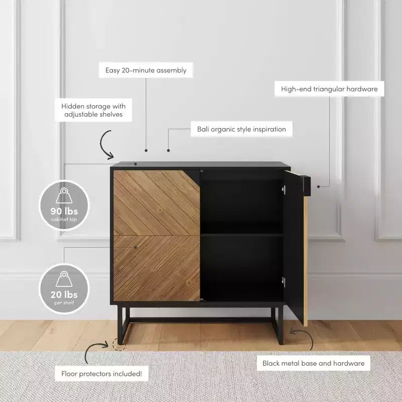 Console Enloe avec portes en bois noires