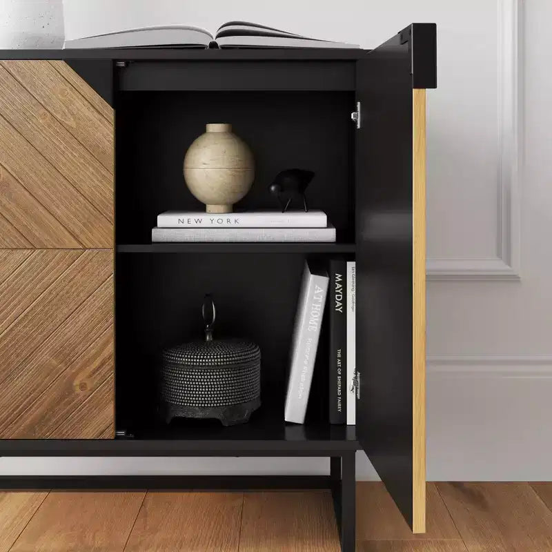 Console Enloe avec portes en bois noires