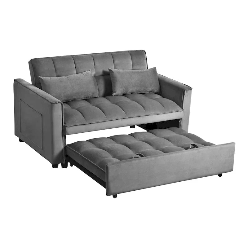 Modern Velvet Futon Loveseat with Reclining Backrest & Pockets, Seats 2 ??Dark Gray / Light Gray / Blue / Black