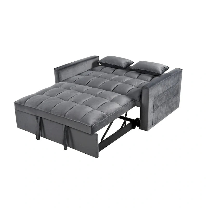 Modern Velvet Futon Loveseat with Reclining Backrest & Pockets, Seats 2 ??Dark Gray / Light Gray / Blue / Black
