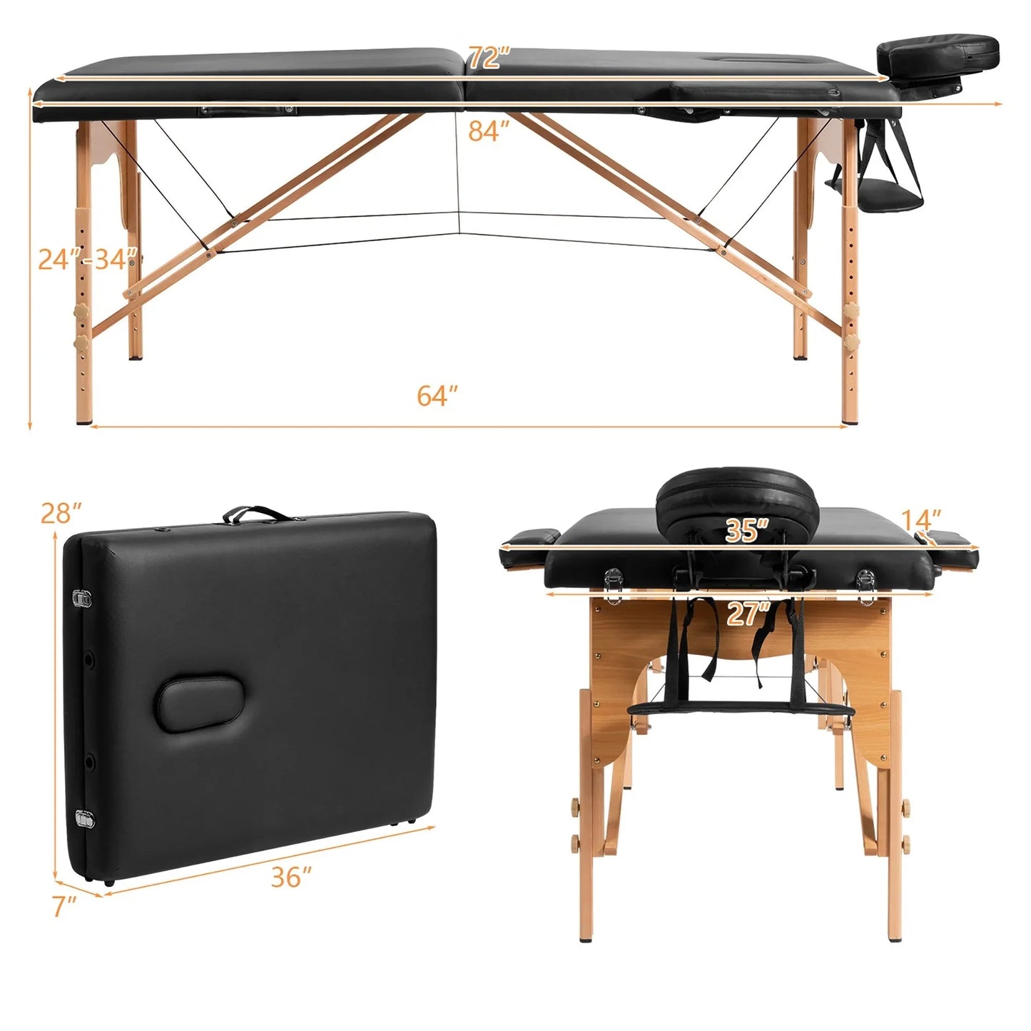 84L Portable Massage Table Adjustable Facial Spa Bed Tattoo w/ Carry