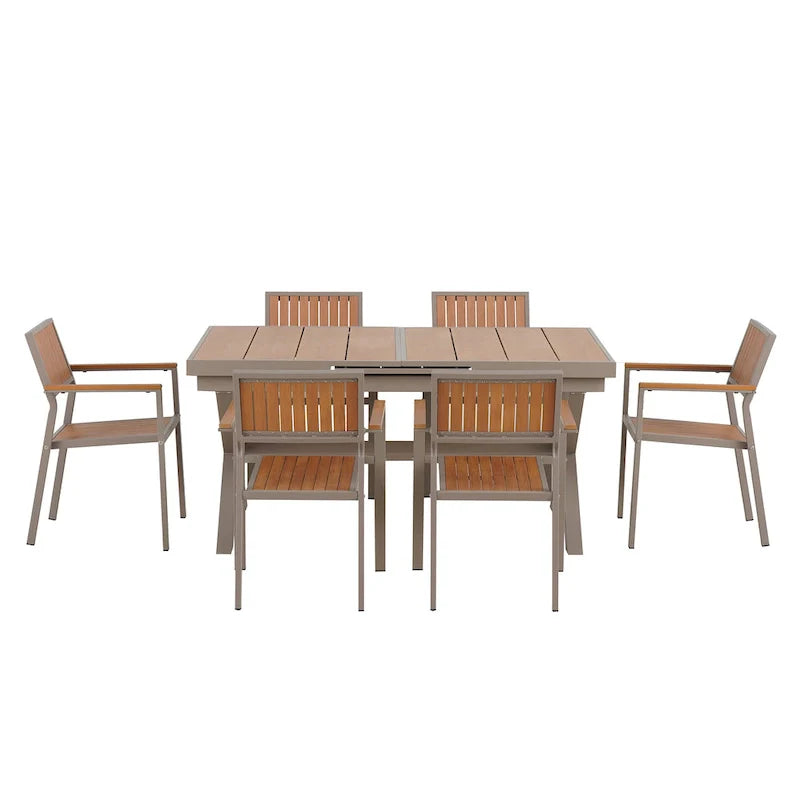 7-Piece Outdoor Extendable Dining Set with Extendable Table and 6 Armrest Chair