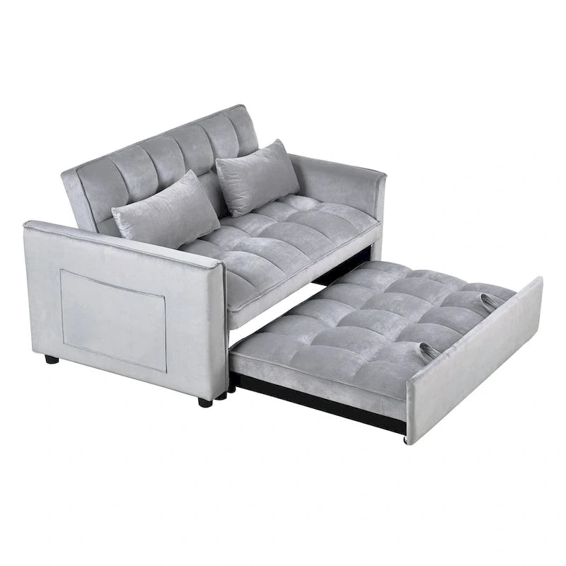 Modern Velvet Futon Loveseat with Reclining Backrest & Pockets, Seats 2 ??Dark Gray / Light Gray / Blue / Black