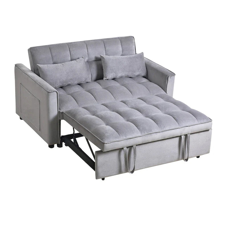 Modern Velvet Futon Loveseat with Reclining Backrest & Pockets, Seats 2 ??Dark Gray / Light Gray / Blue / Black