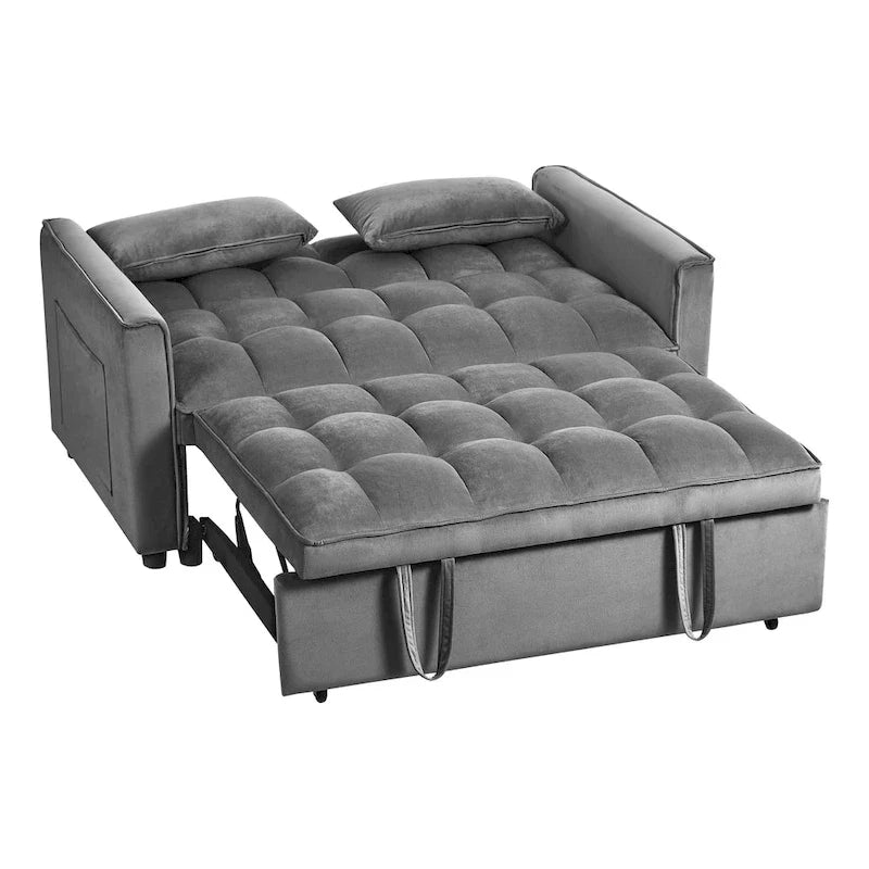 Modern Velvet Futon Loveseat with Reclining Backrest & Pockets, Seats 2 ??Dark Gray / Light Gray / Blue / Black