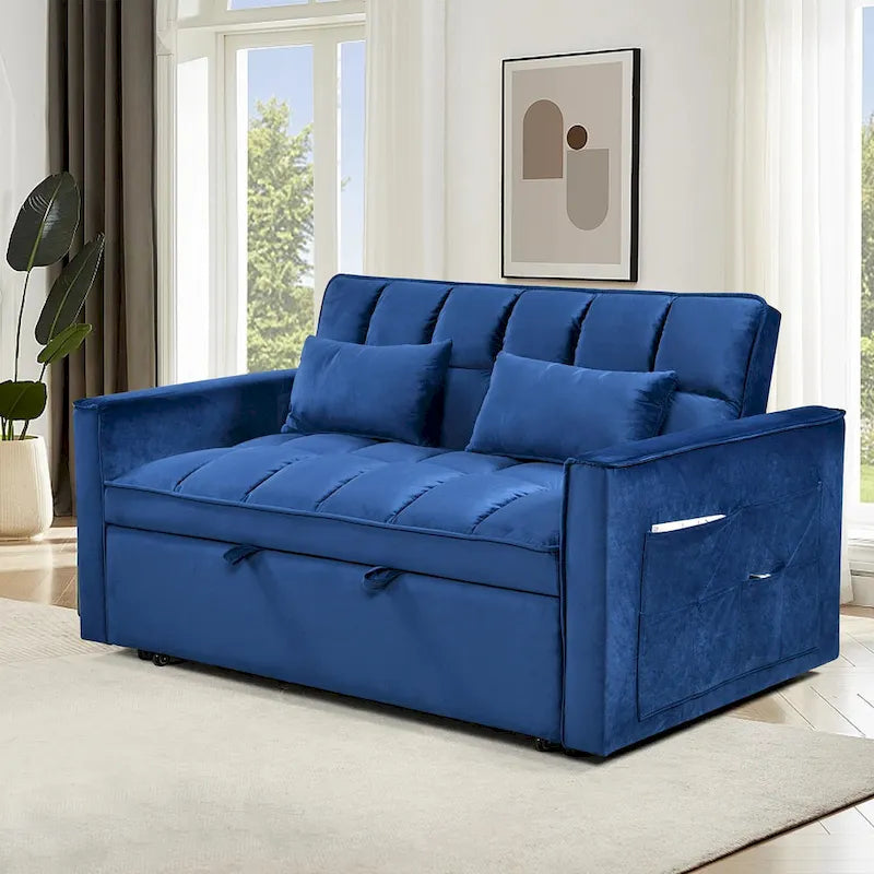 Modern Velvet Futon Loveseat with Reclining Backrest & Pockets, Seats 2 ??Dark Gray / Light Gray / Blue / Black