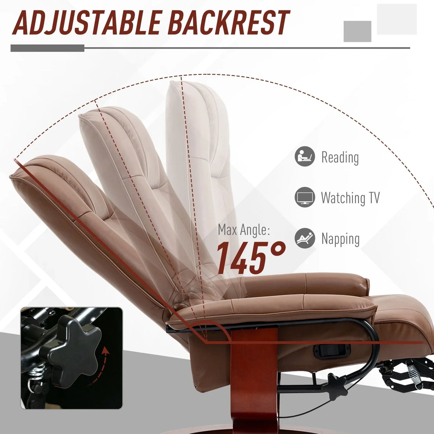 HomCom Faux Leather Adjustable Manual Swivel Base Recliner Chair with Comfortable and Relaxing Footrest