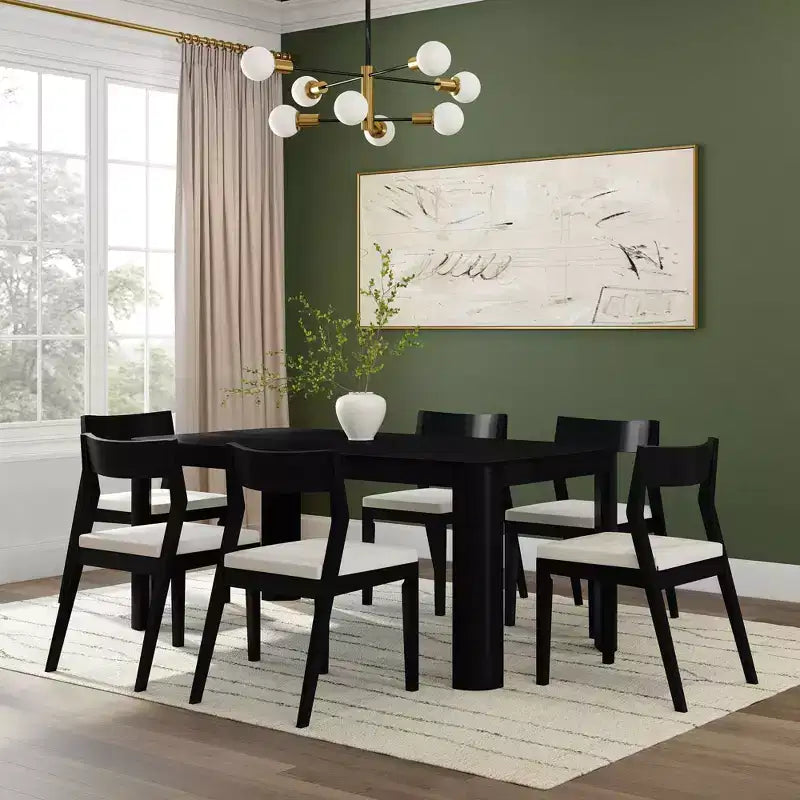 Table de salle à manger Contour, table de cuisine en bois massif de 183 cm pour 6 personnes