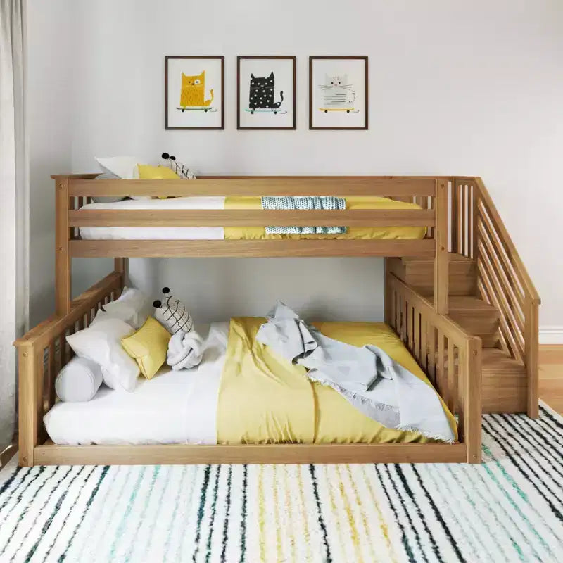 Lit superposé bas en bois jumeau sur toute la longueur pour enfants avec escalier